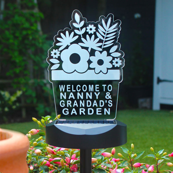 Personalised Plant Pot Outdoor Solar Light Up Sign