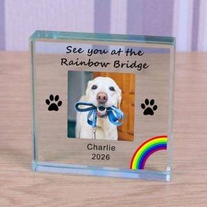 Rainbow Bridge Personalised Glass Photo Block Pet Memorial
