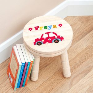 Girl's Personalised Red Car Wooden Stool