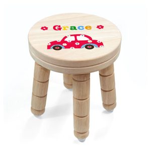 Girl's Personalised Red Car Wooden Stool
