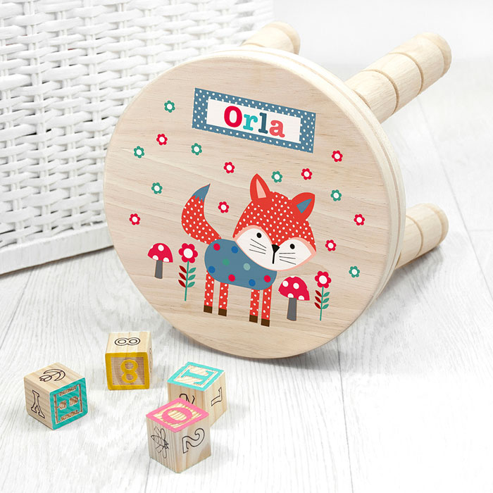 Personalised Kids Fox Wooden Stool