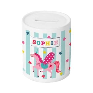 Girl's Personalised Unicorn Ceramic Money Box