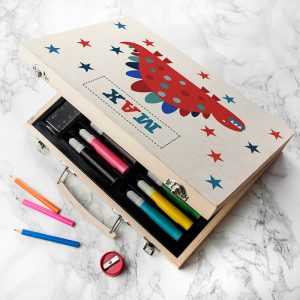 Personalised Kid's Dinosaur Colouring & Art Set in Case