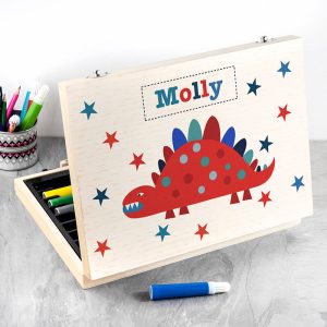 Personalised Kid's Dinosaur Colouring & Art Set in Case