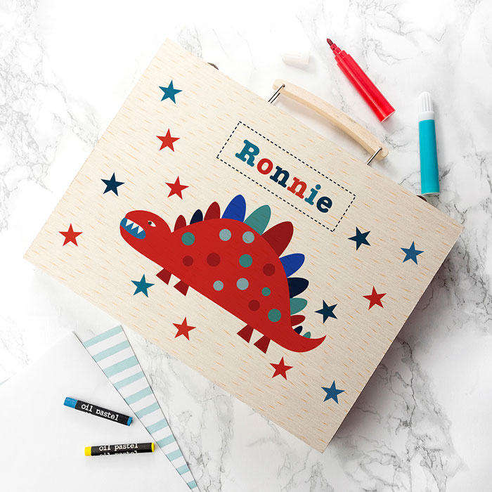Personalised Kid's Dinosaur Colouring & Art Set in Case