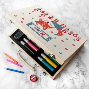 Personalised Kid's Little Fox Colouring Art Set In Case