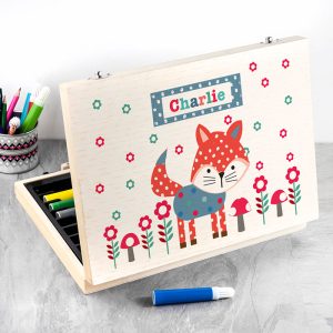 Personalised Kid's Little Fox Colouring Art Set In Case