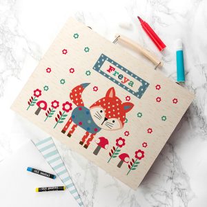 Personalised Kid's Little Fox Colouring Art Set In Case