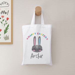 Personalised Easter Bunny White Easter Egg Hunt Bag