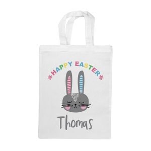 Personalised Easter Bunny White Easter Egg Hunt Bag