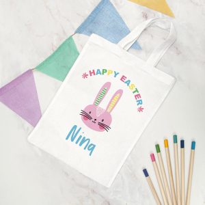 Personalised Easter Bunny White Easter Egg Hunt Bag