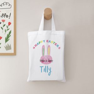 Personalised Easter Bunny White Easter Egg Hunt Bag