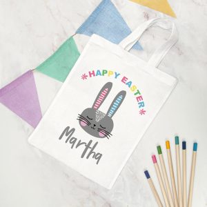 Personalised Easter Bunny White Easter Egg Hunt Bag