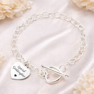 Goddaughter Engraved Sterling Silver Heart Charm Bracelet