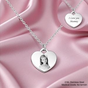 Personalised Photo Engraved Stainless Steel Heart Necklace