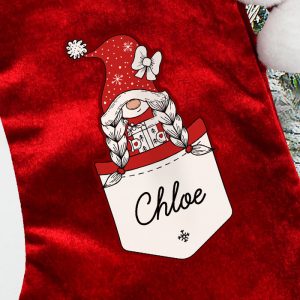 Girl's Personalised Red Christmas Stocking Gonk Family