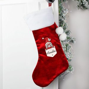 Girl's Personalised Red Christmas Stocking Gonk Family
