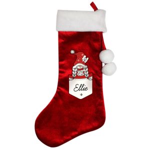 Girl's Personalised Red Christmas Stocking Gonk Family