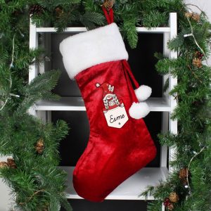 Girl's Personalised Red Christmas Stocking Gonk Family