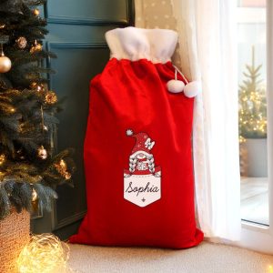 Girl's Personalised Gonk Family Red Christmas Sack