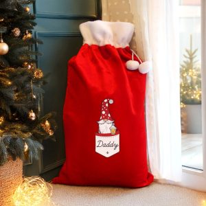 Dad's Personalised Gonk Family Red Christmas Santa Sack