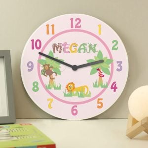 Personalised Pink Animal Alphabet Wooden Wall Clock