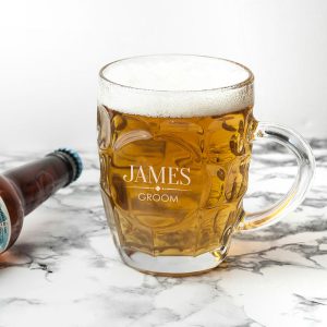 Personalised Wedding Party Dimpled Beer Glass