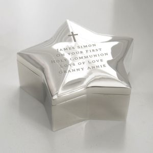 Personalised Star Trinket Box With Cross Emblem