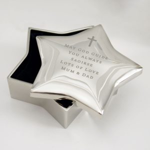 Personalised Star Trinket Box With Cross Emblem