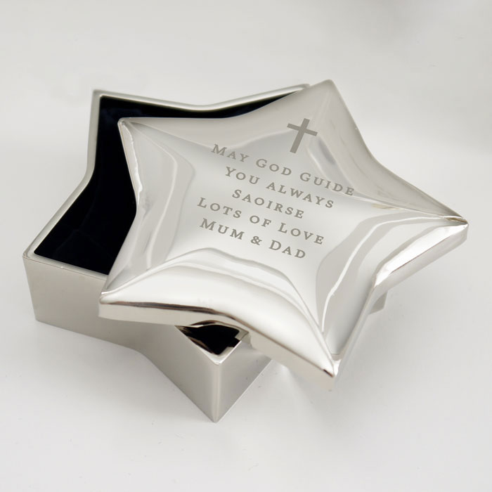 Personalised Star Trinket Box With Cross Emblem