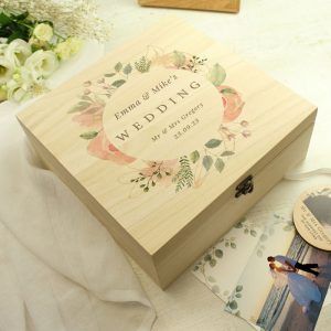 Personalised Floral Wedding Wooden Keepsake box