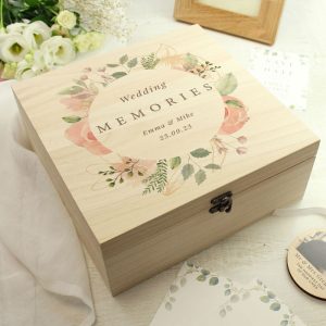 Personalised Floral Wedding Wooden Keepsake box