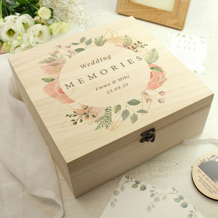 Personalised Floral Wedding Wooden Keepsake box