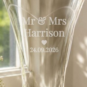 Personalised Mr & Mrs Large Hand Cut Glass Heart Vase