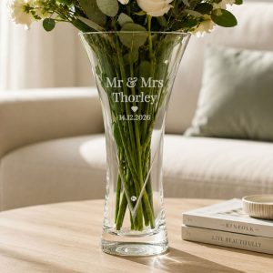 Personalised Mr & Mrs Large Hand Cut Glass Heart Vase