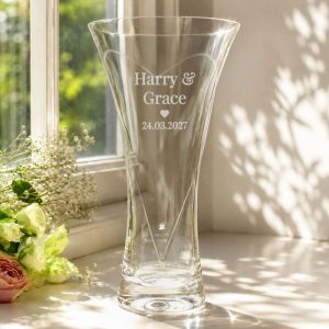 Personalised Mr & Mrs Large Hand Cut Glass Heart Vase