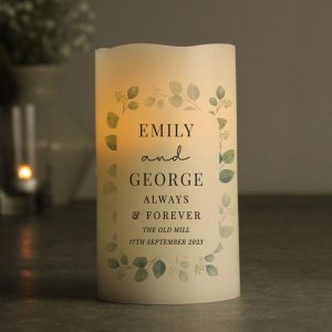 Personalised Botanical Free Text LED Wedding Candle
