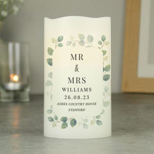Personalised Botanical Free Text LED Wedding Candle