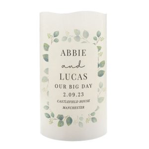 Personalised Botanical Free Text LED Wedding Candle