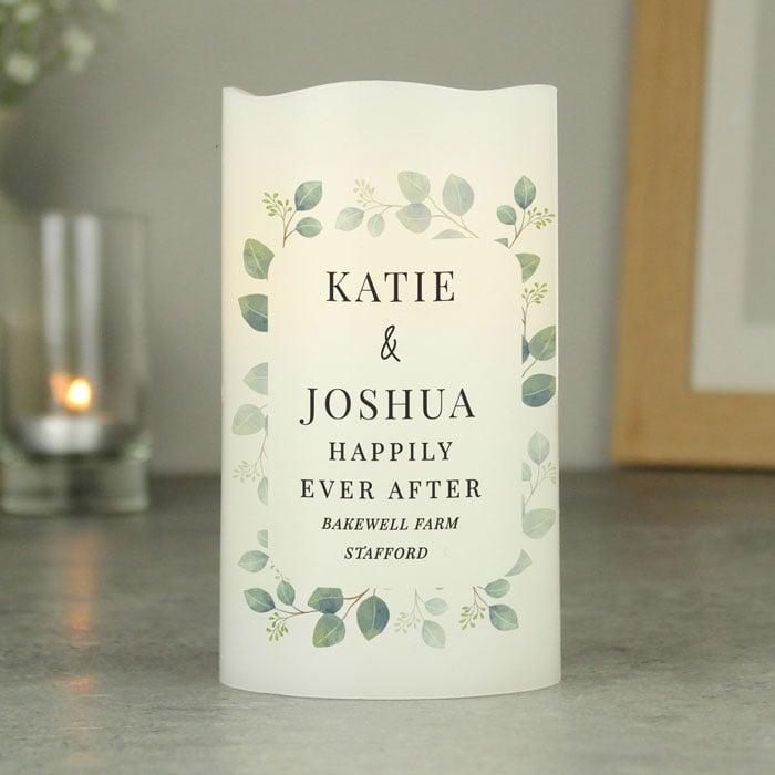 Personalised Botanical Free Text LED Wedding Candle
