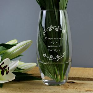 Personalised Floral Bullet Glass Vase - Retirement, Birthday
