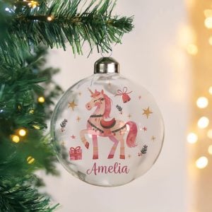Girl's Personalised Unicorn Glass Christmas Tree Bauble