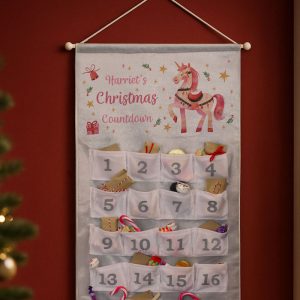 Girl's Personalised Unicorn Fabric Christmas Advent Calendar