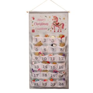 Girl's Personalised Unicorn Fabric Christmas Advent Calendar