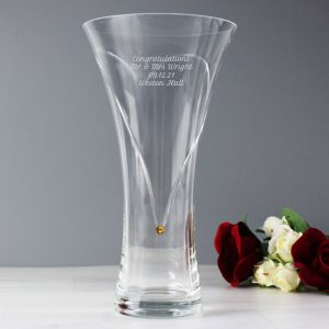 Personalised Large Hand Cut Gold Crystal Heart Vase