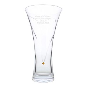 Personalised Large Hand Cut Gold Crystal Heart Vase