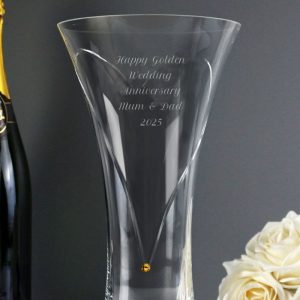 Personalised Large Hand Cut Gold Crystal Heart Vase