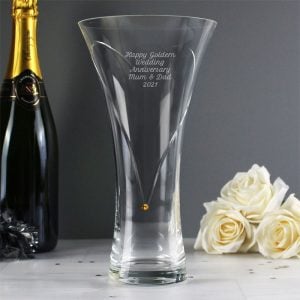 Personalised Large Hand Cut Gold Crystal Heart Vase