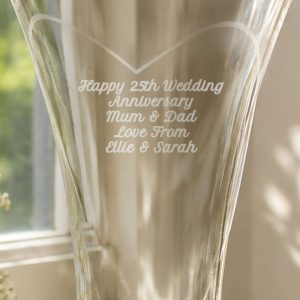 Personalised Large Hand Cut Glass Heart Vase
