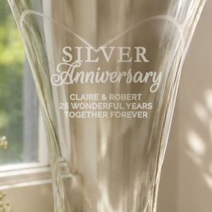 Personalised Silver Anniversary Large Heart Vase & Crystal